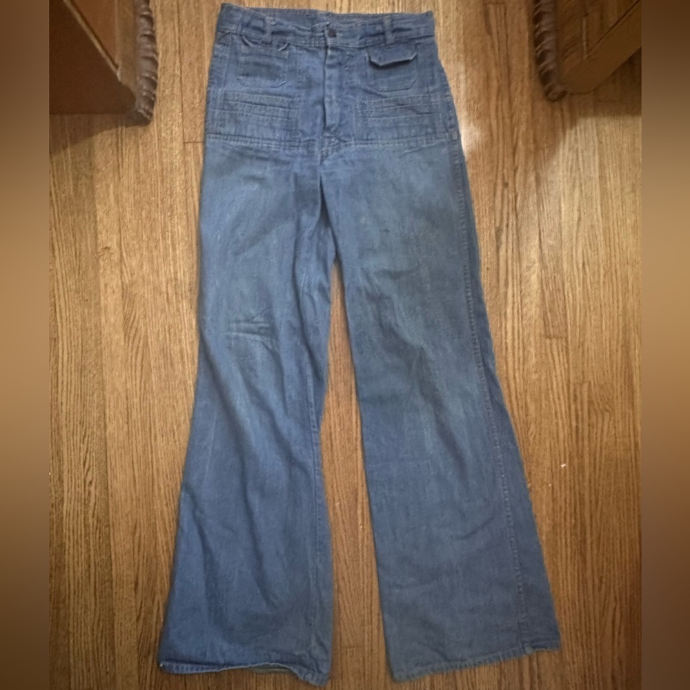 True Vintage 70’s High Waist Flare Wide Leg Women's Blue Jeans 29” Waist